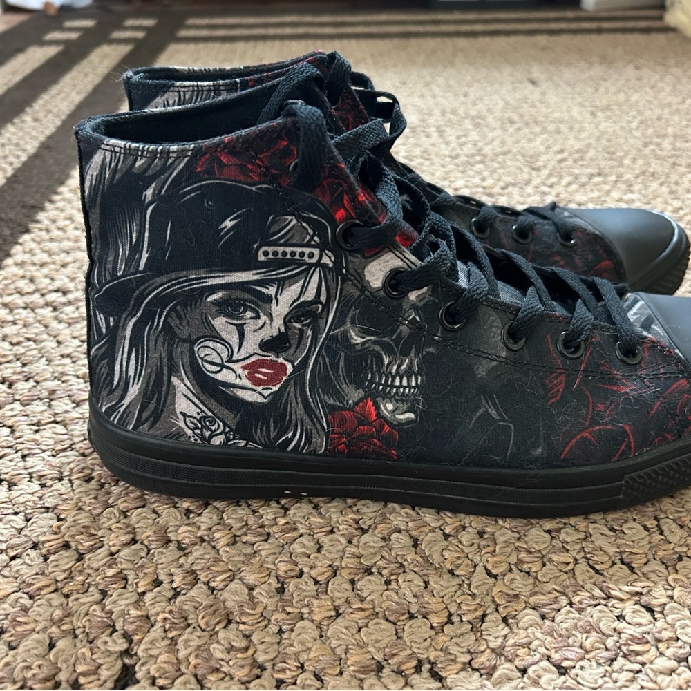 Black and Red Graphic High-Top Sneakers